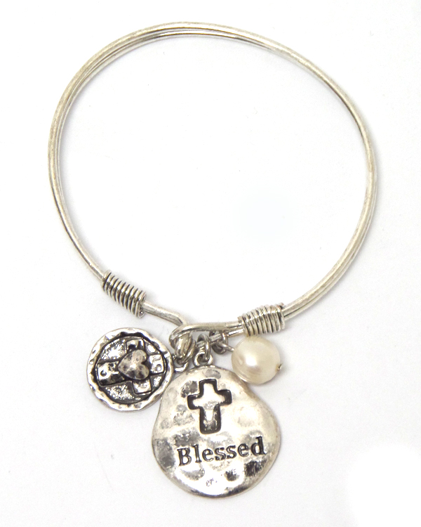 Blessed cross charm bangle bracelet 