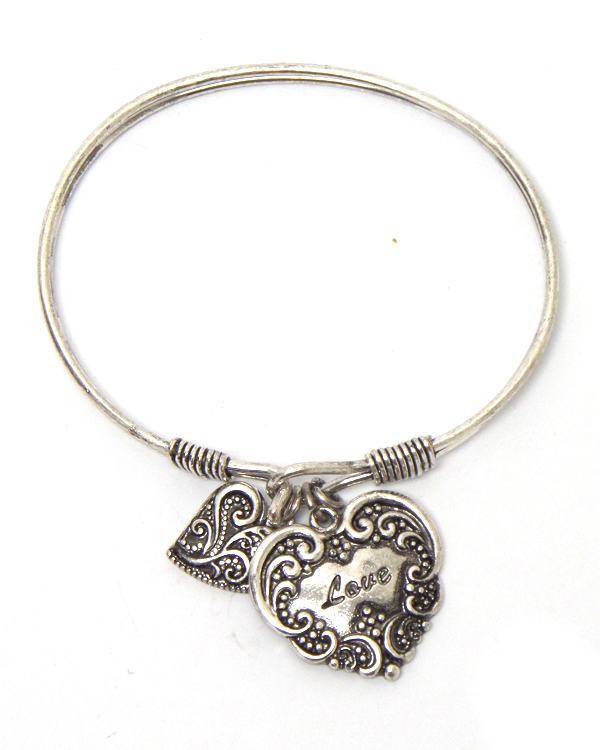 Love hearts charm bangle bracelet
