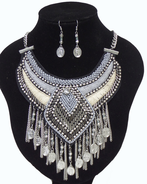 Multi seedbeads bib with chain drop necklace set