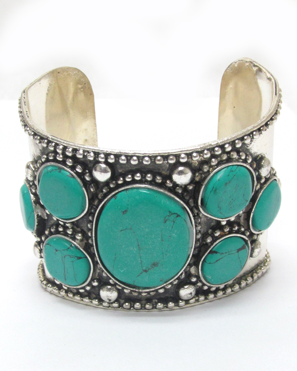 Turquoise stone metal western bangle