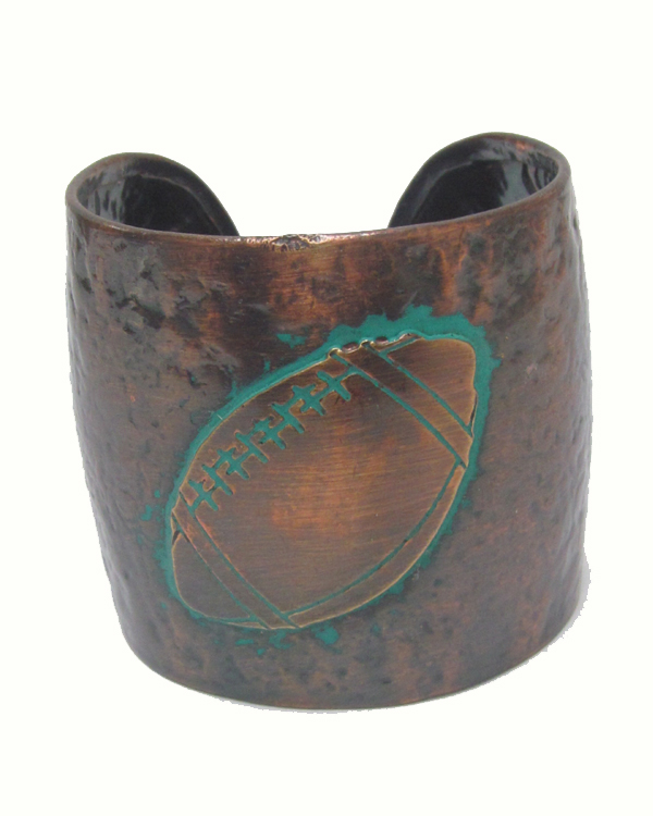 Hammered metal high rise metal western bangle - football