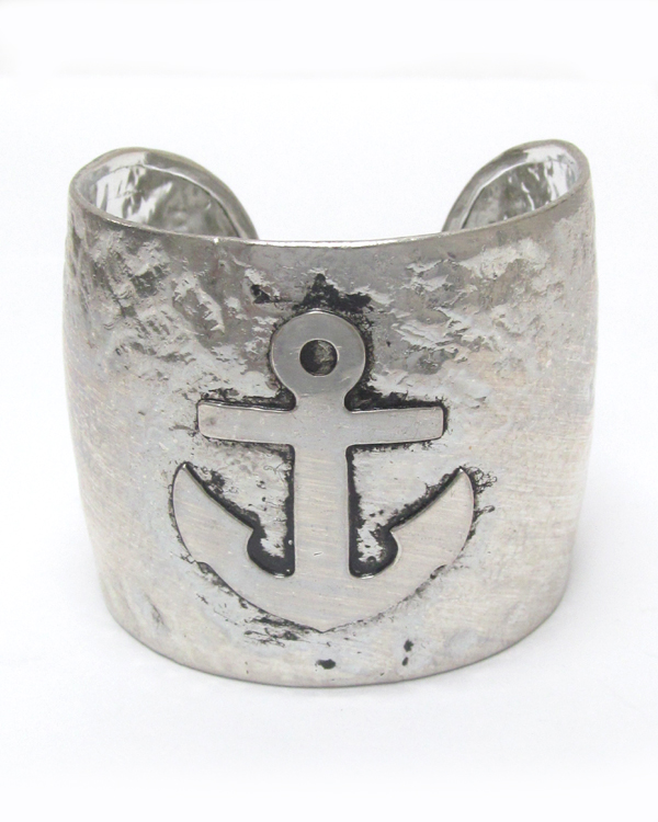 Hammered metal high rise metal western bangle - anchor