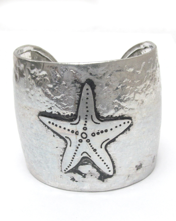 Hammered metal high rise metal western bangle - starfish