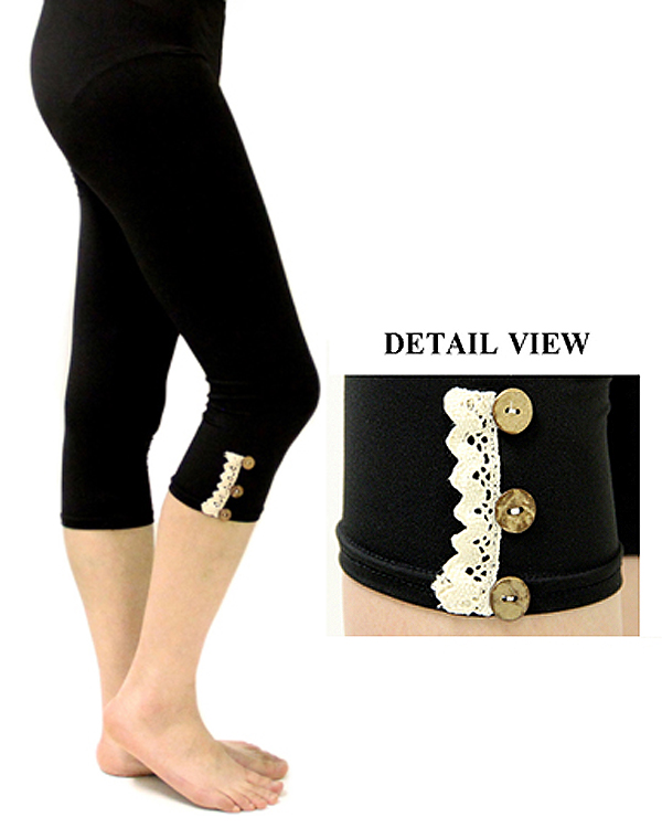 Vintage lace and button accent capri leggings