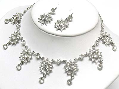 Austrian crystal flower and ball drop necklace and earring set
