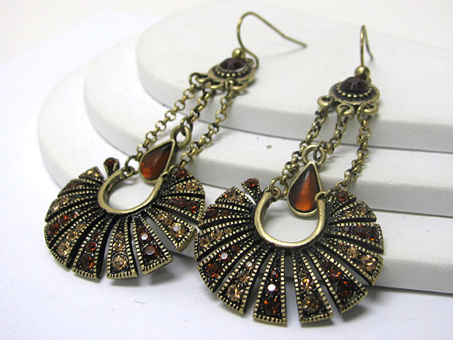 Crystal stud metal disk drop earring