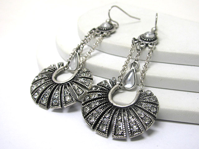 Crystal stud metal disk drop earring