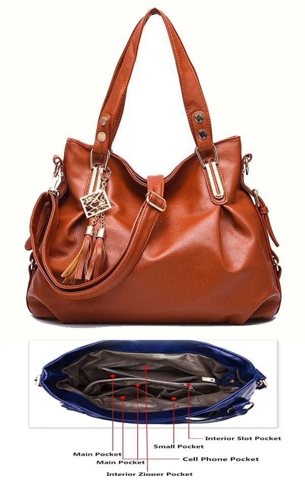 Luxury style pu leather full size shoulder crossbody bag