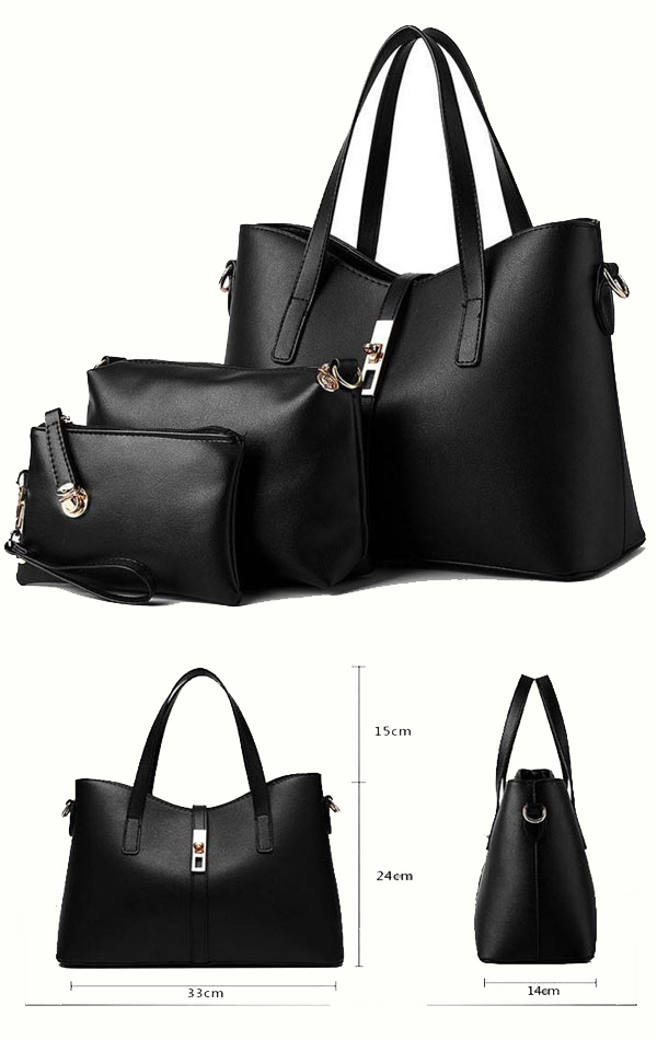 Luxury style pu leather shoulder bag + messenger bag + wallet (3pc set)