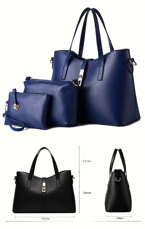 Luxury style pu leather shoulder bag + messenger bag + wallet (3pc set)