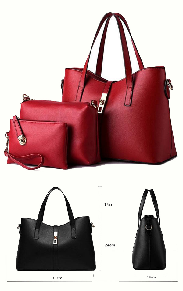 Luxury style pu leather shoulder bag + messenger bag + wallet (3pc set)