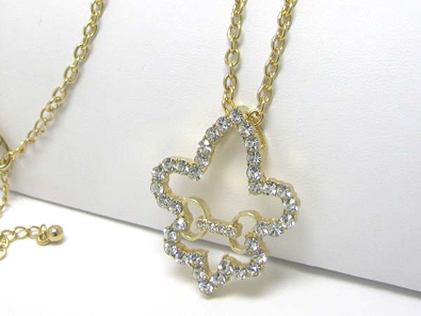 Crystal stud fleur de lis pendant long necklace
