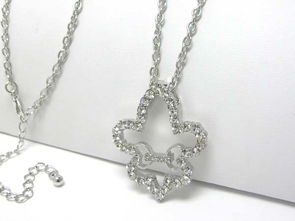 Crystal stud fleur de lis pendant long necklace