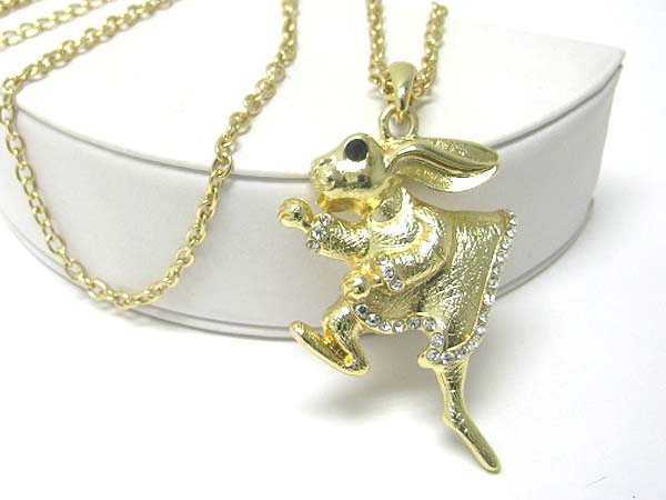 Crystal stud rabbit pendant long necklace