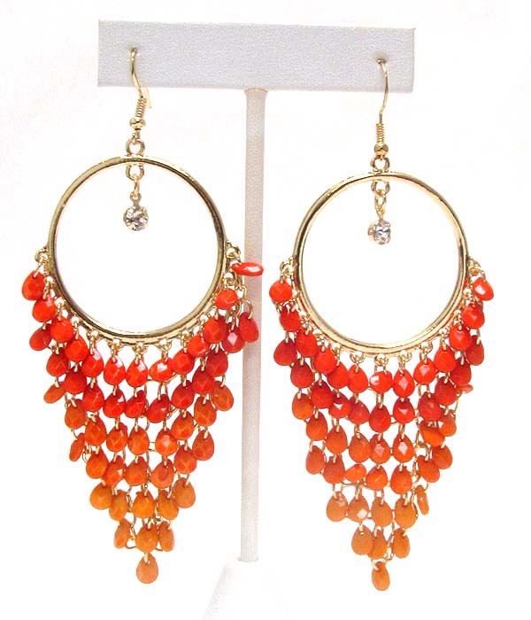 Multi acrylic teardrop net drop and crystal accent hoop earring - hoops