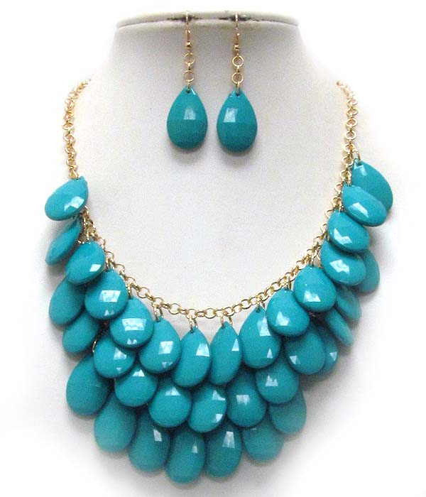 Multi acrylic teardrop bib style necklace earring set