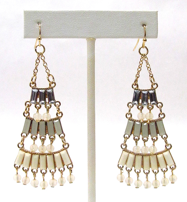 Multi acrylic baguette stone link drop earring