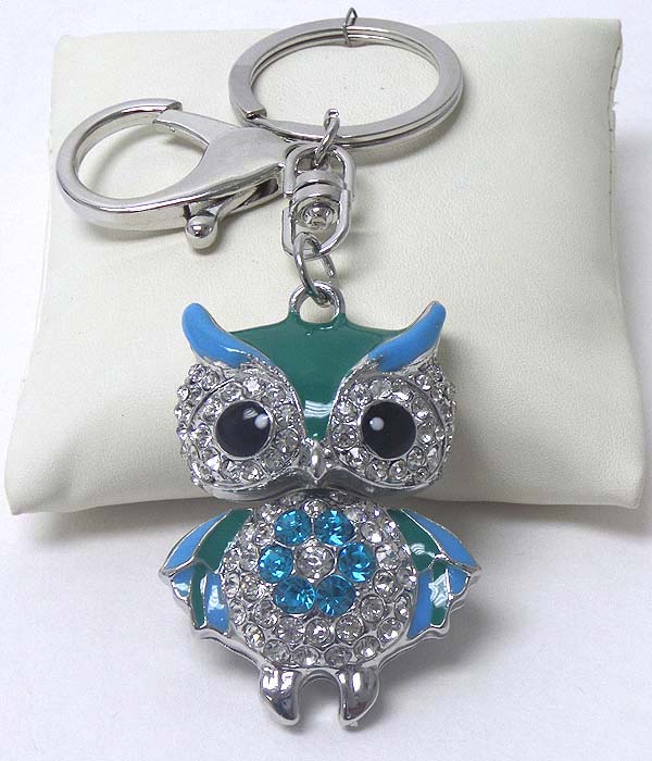 Crystal and epoxy puffy owl key chain