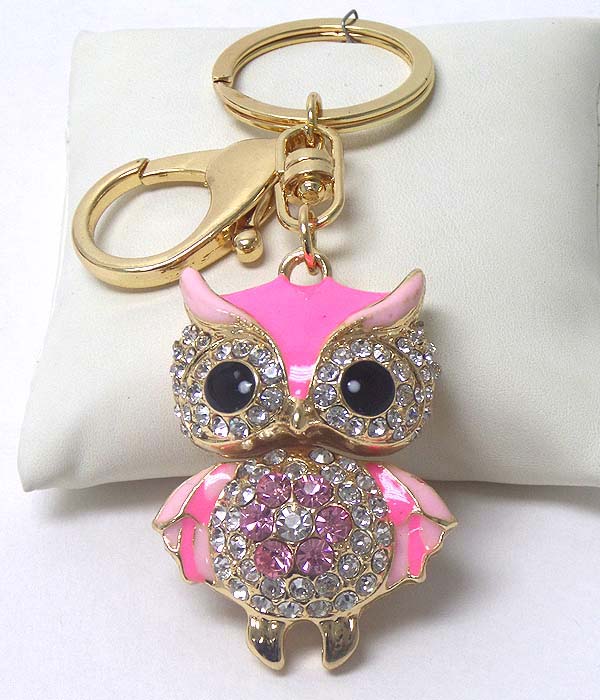 Crystal and epoxy puffy owl key chain