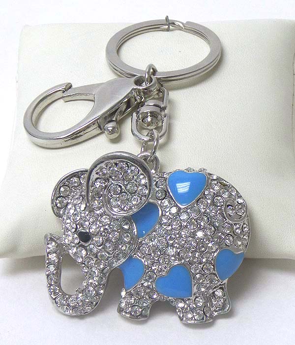 Crystal and epoxy heart elephant key chain