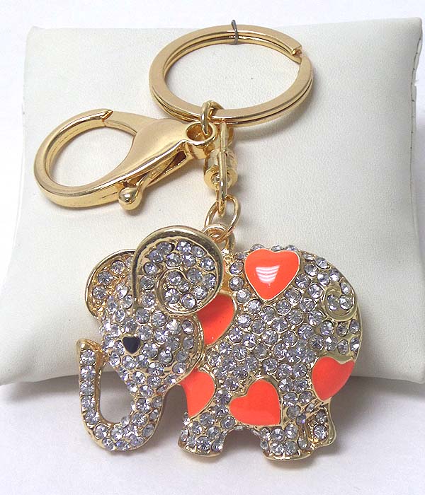 Crystal and epoxy heart elephant key chain