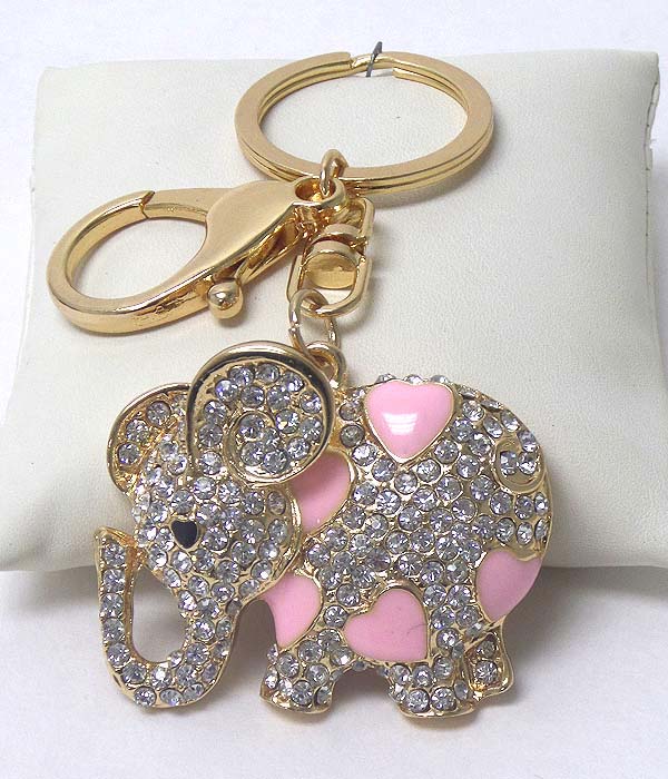 Crystal and epoxy heart elephant key chain