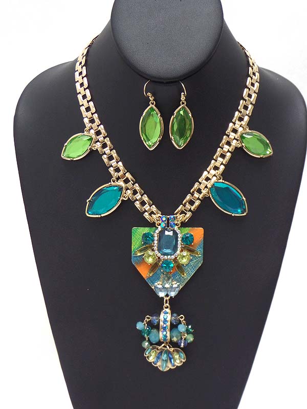 Crystal and acrylic art deco mini luxury necklace earring set