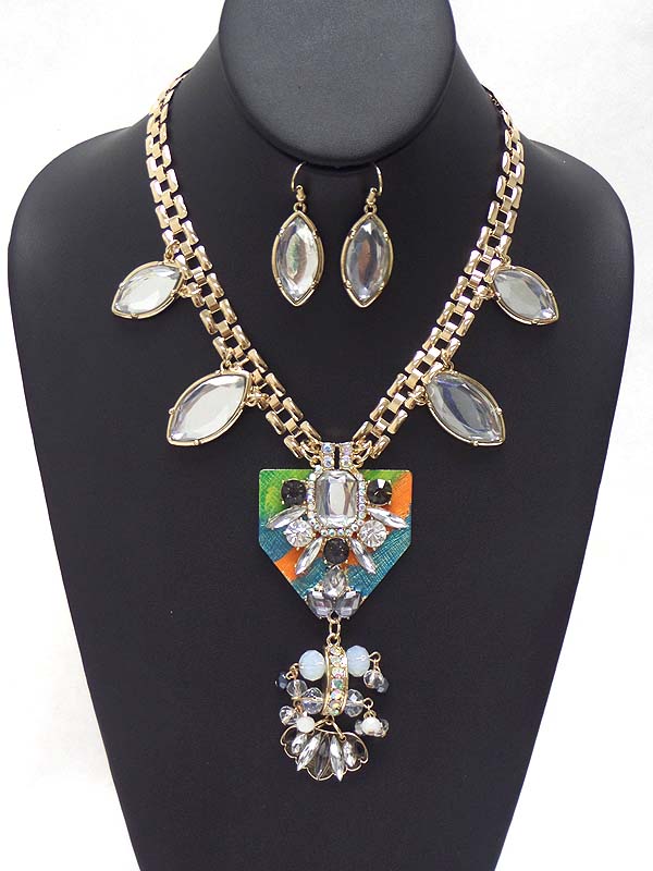 Crystal and acrylic art deco mini luxury necklace earring set