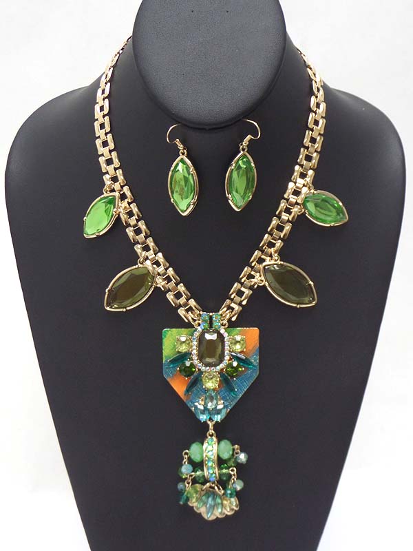 Crystal and acrylic art deco mini luxury necklace earring set