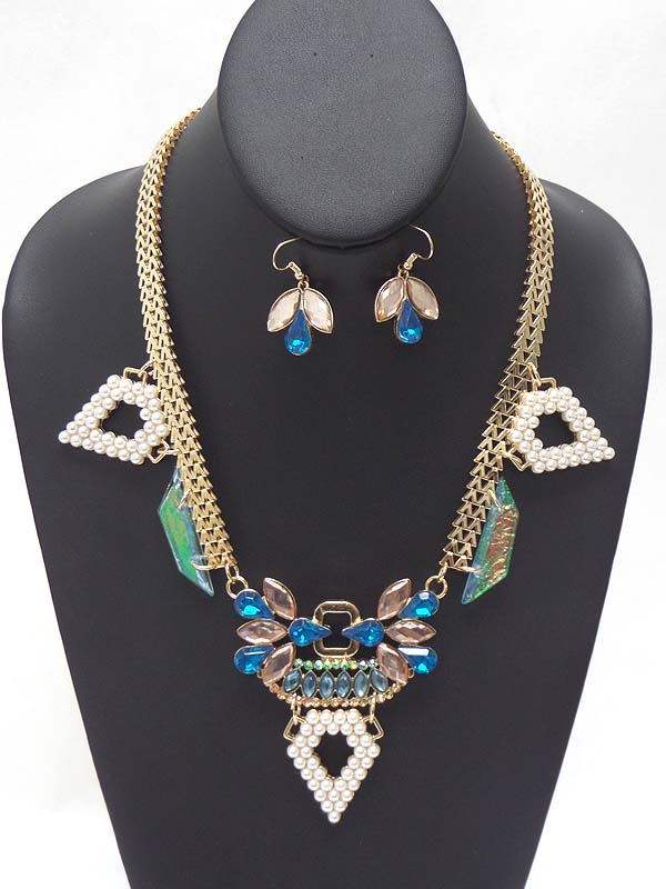 Crsystal and pearl art deco mini luxury necklace earring set