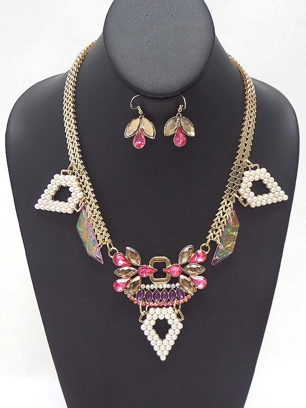 Crsystal and pearl art deco mini luxury necklace earring set