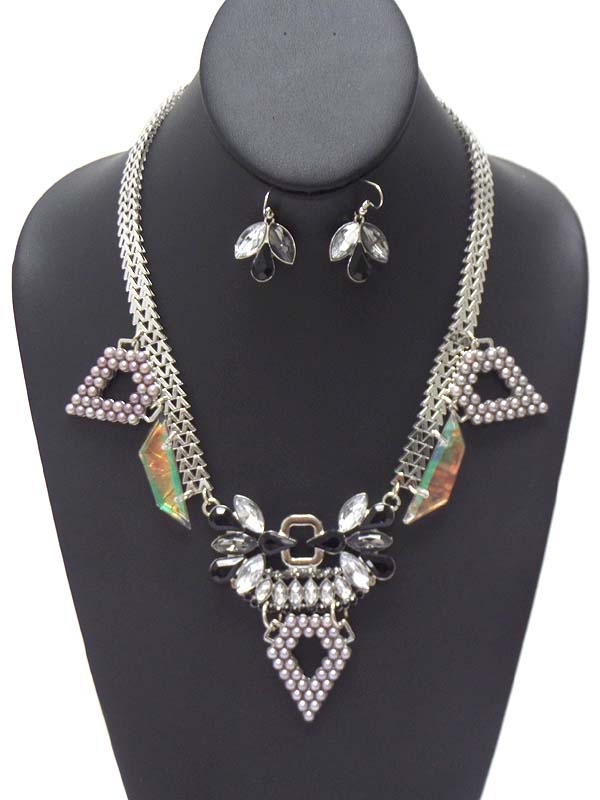 Crsystal and pearl art deco mini luxury necklace earring set