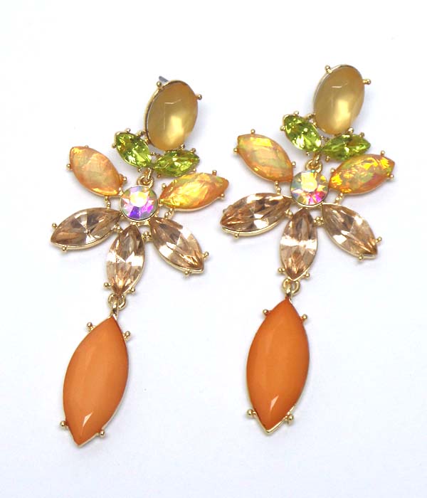 Crystal and acrylic mix flower drop earring