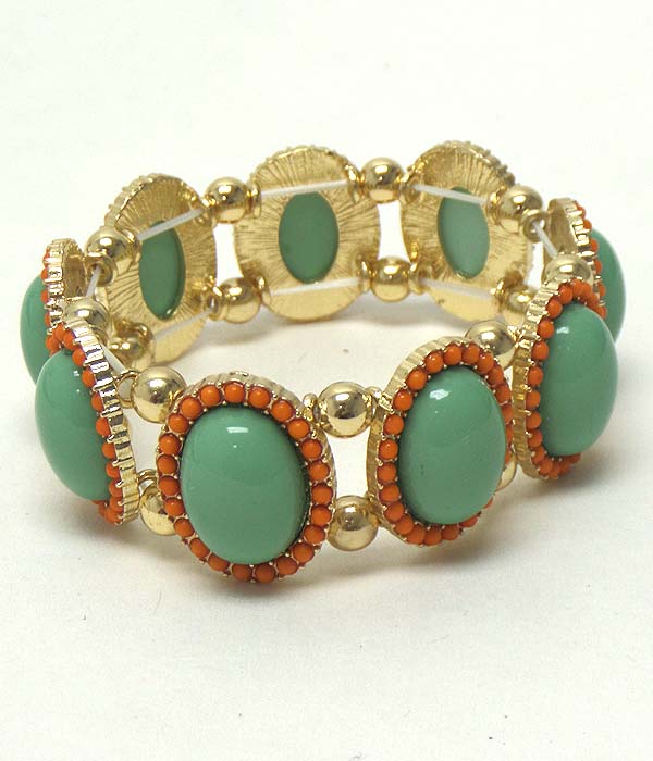 PUFFY OVAL STONE LINK STRETCH BRACELET