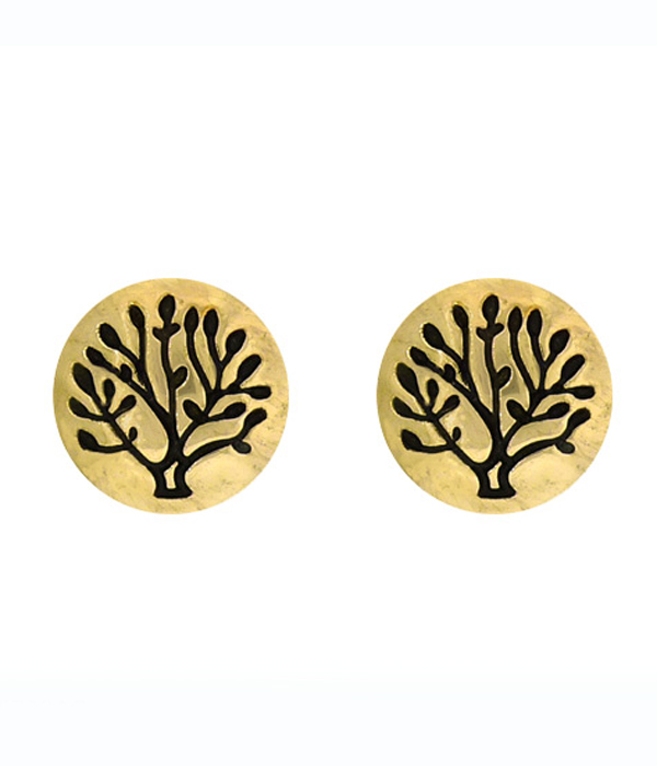 Tree of life hand stamped metal stud earring