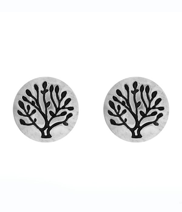 Tree of life hand stamped metal stud earring