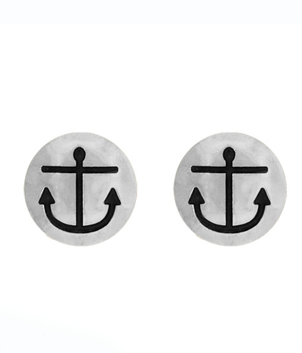 Anchor hand stamped metal stud earring