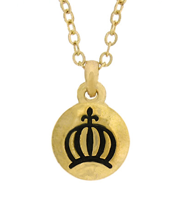 Crown hand stamped metal tiny pendant necklace