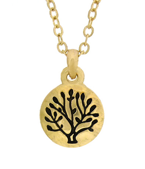 Tree of life hand stamped metal tiny pendant necklace