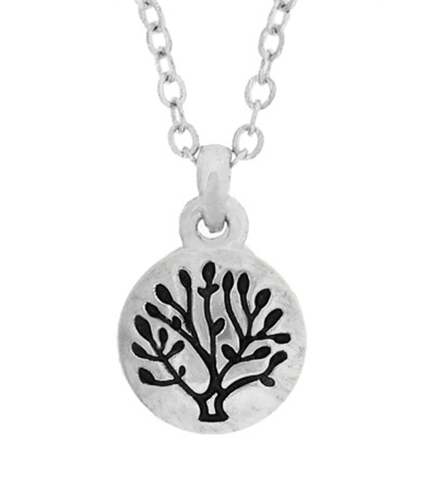 Tree of life hand stamped metal tiny pendant necklace