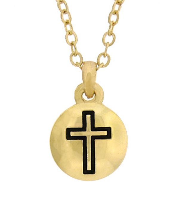 Cross hand stamped metal tiny pendant necklace