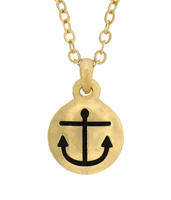Anchor hand stamped metal tiny pendant necklace