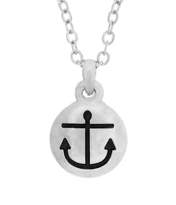 Anchor hand stamped metal tiny pendant necklace