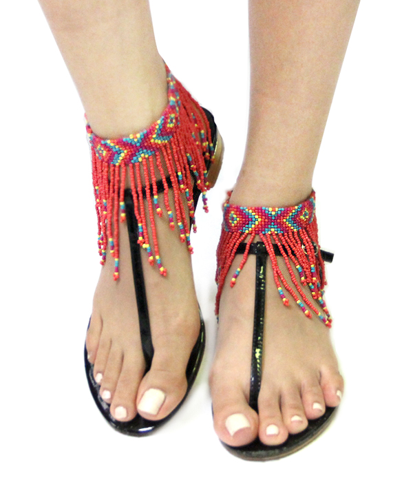 Handmade seed bead tassel drop anklet