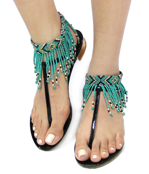 Handmade seed bead tassel drop anklet