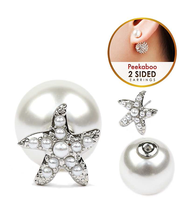 Pearl pave starfish double sided front and back earring