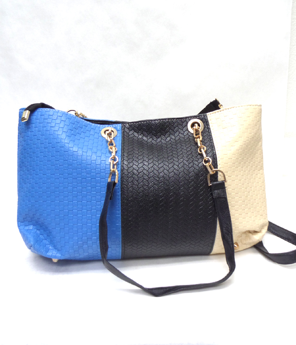 3 color pu leather patchwork tote bag