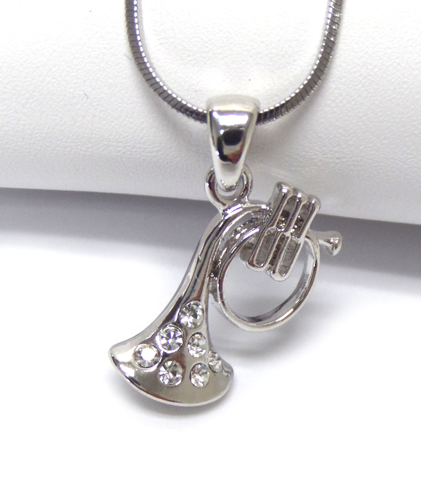 Made in korea whitegold plating crystal horn pendant necklace