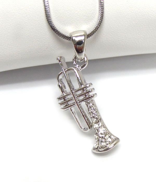 Made in korea whitegold plating crystal trumbone pendant necklace