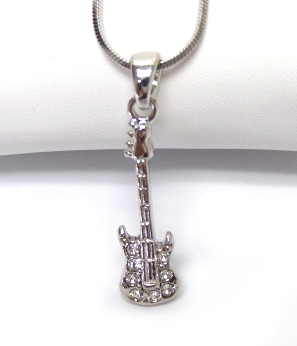 Made in korea whitegold plating crystal guitar pendant necklace